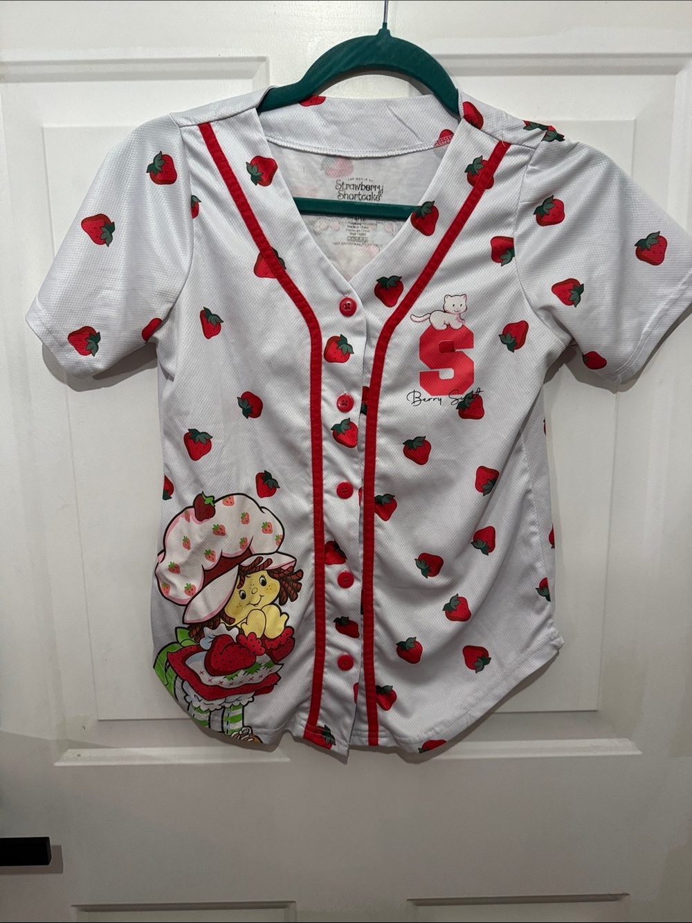 Girls' White & Red Strawberry ShortCake Print Baseball Tee